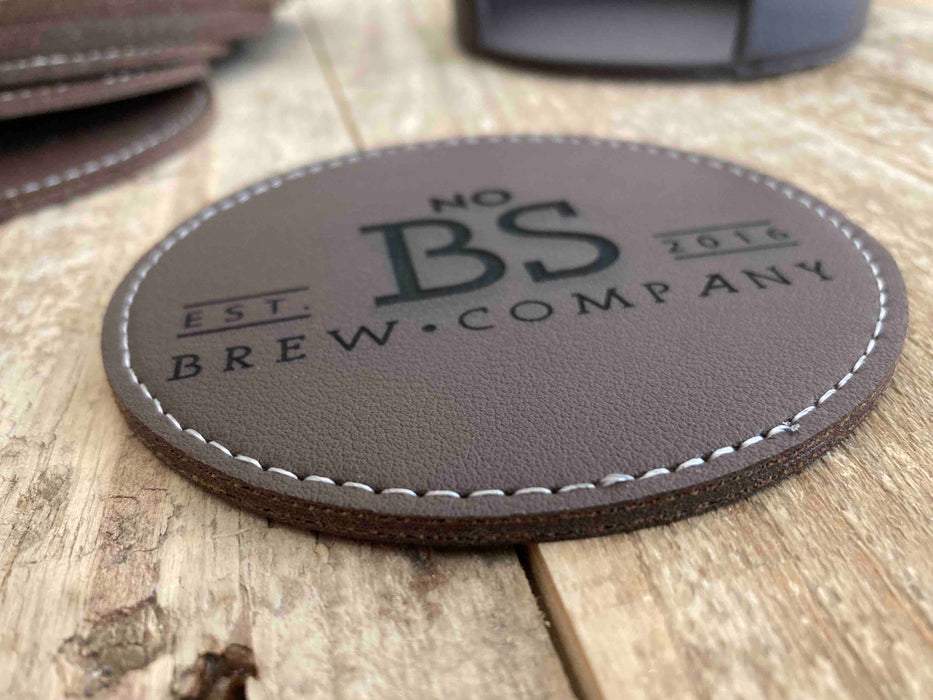 Engraved Dark Brown Leather Coaster