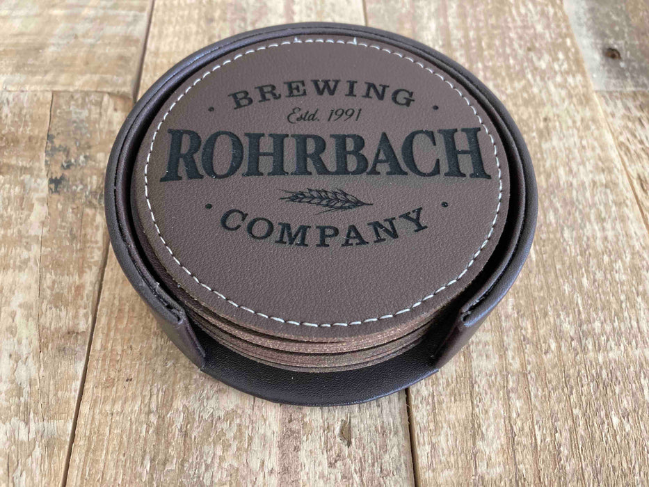 Engraved Dark Brown Leather Coaster