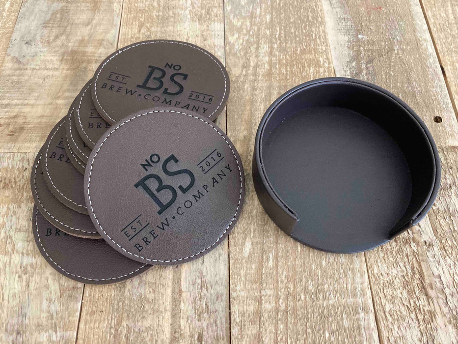 Engraved Dark Brown Leather Coaster