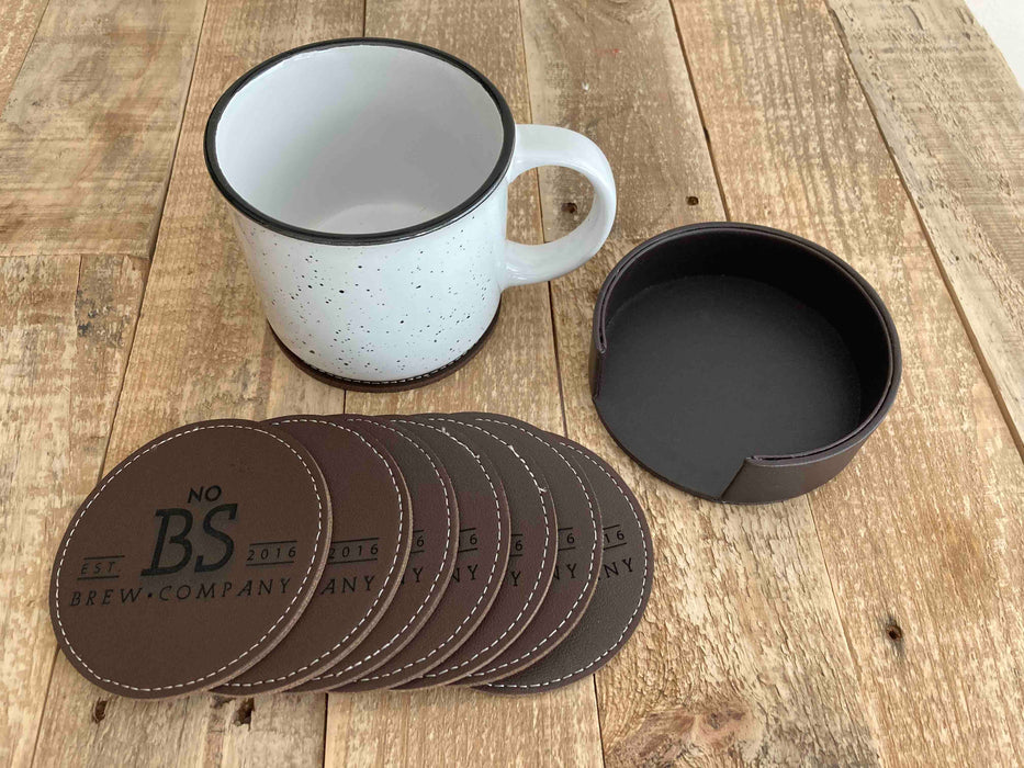 Engraved Dark Brown Leather Coaster