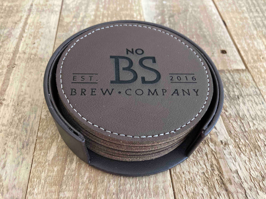 Engraved Dark Brown Leather Coaster