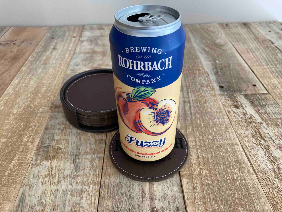 Engraved Dark Brown Leather Coaster