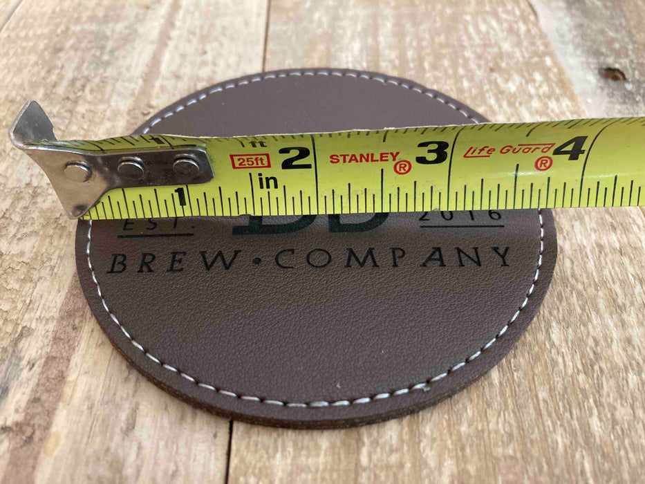 Engraved Dark Brown Leather Coaster