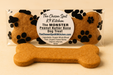 MONSTER Peanut Butter Bone from The Chosen Spot K9 Kitchen label on a beige background.