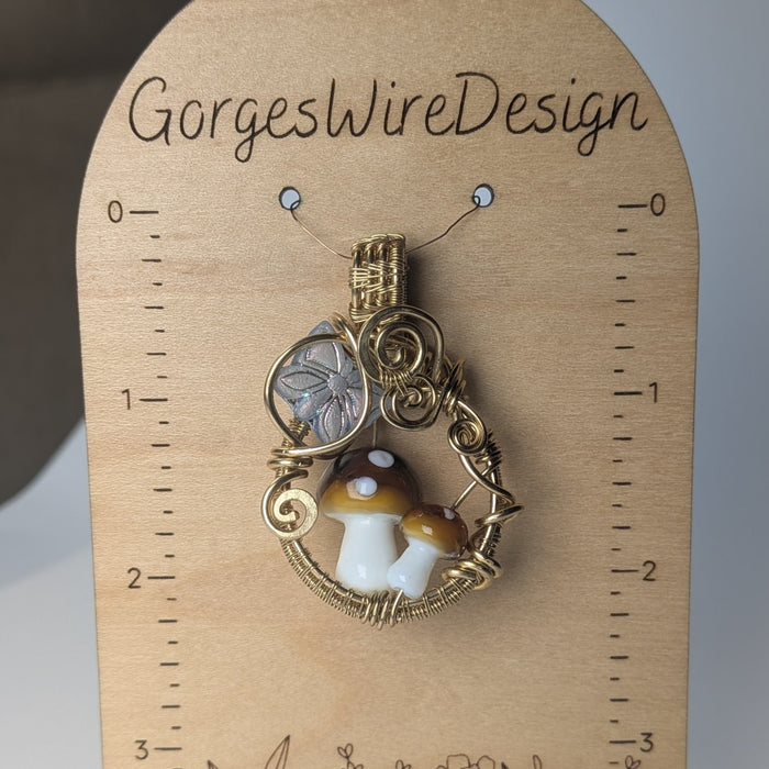 Brass Gold Double Mushroom Pendant