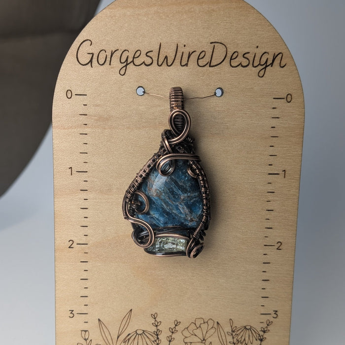 Vibrant Blue Apatite Pendant with Gold Apatite Crystal