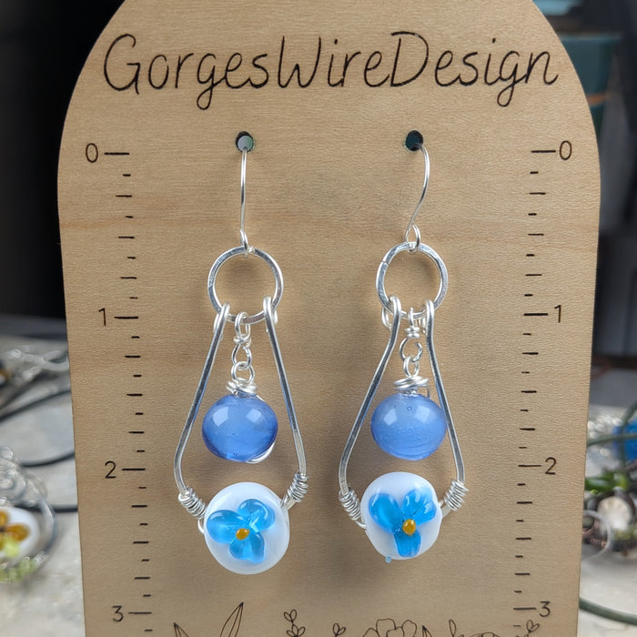 Blue Wildflower Lampwork Earrings