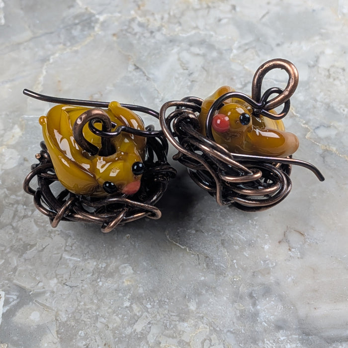 Lampwork Glass Bird Nest Earrings
