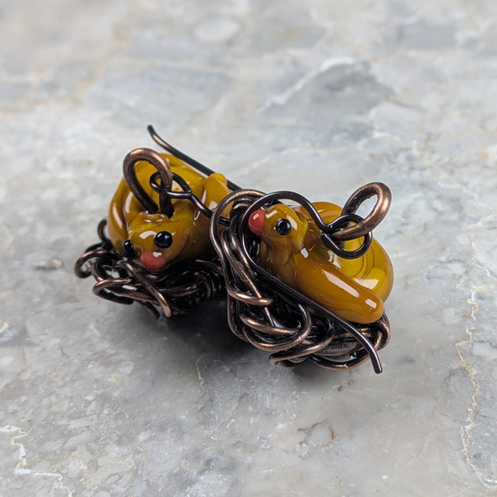 Lampwork Glass Bird Nest Earrings