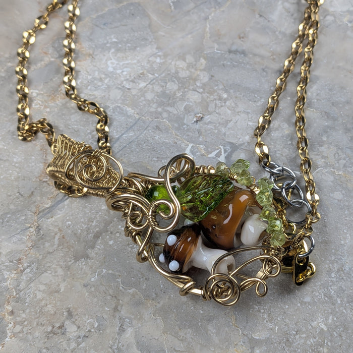 Mushroom Forest Wire Wrapped Pendant Necklace