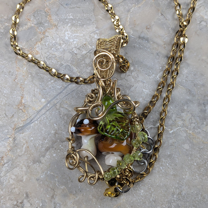 Mushroom Forest Wire Wrapped Pendant Necklace