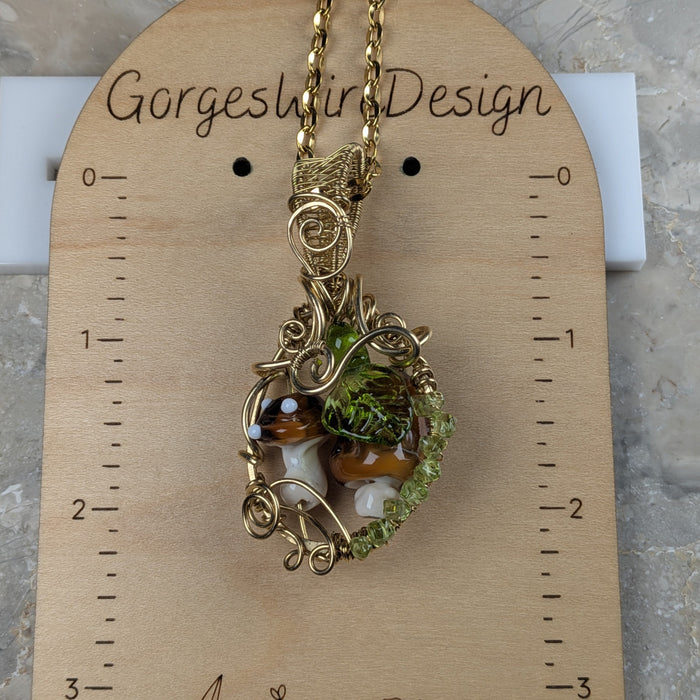 Mushroom Forest Wire Wrapped Pendant Necklace