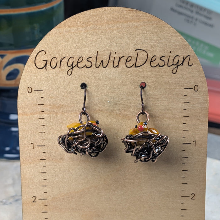 Lampwork Glass Bird Nest Earrings