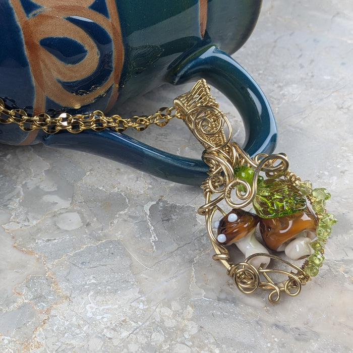 Mushroom Forest Wire Wrapped Pendant Necklace