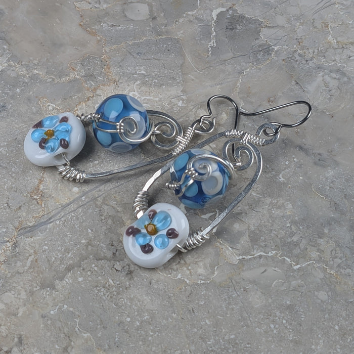 Lampwork Glass - Blue Flower Earrings
