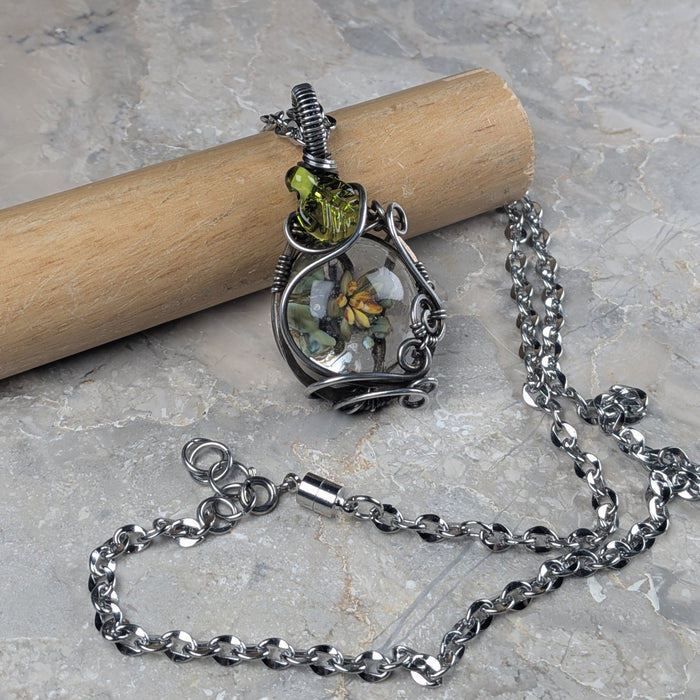 Succulent Lampwork Pendant in Gunmetal