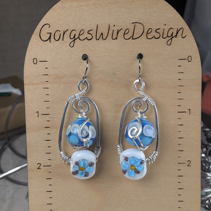 Lampwork Glass - Blue Flower Earrings