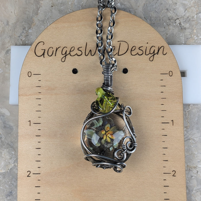 Succulent Lampwork Pendant in Gunmetal