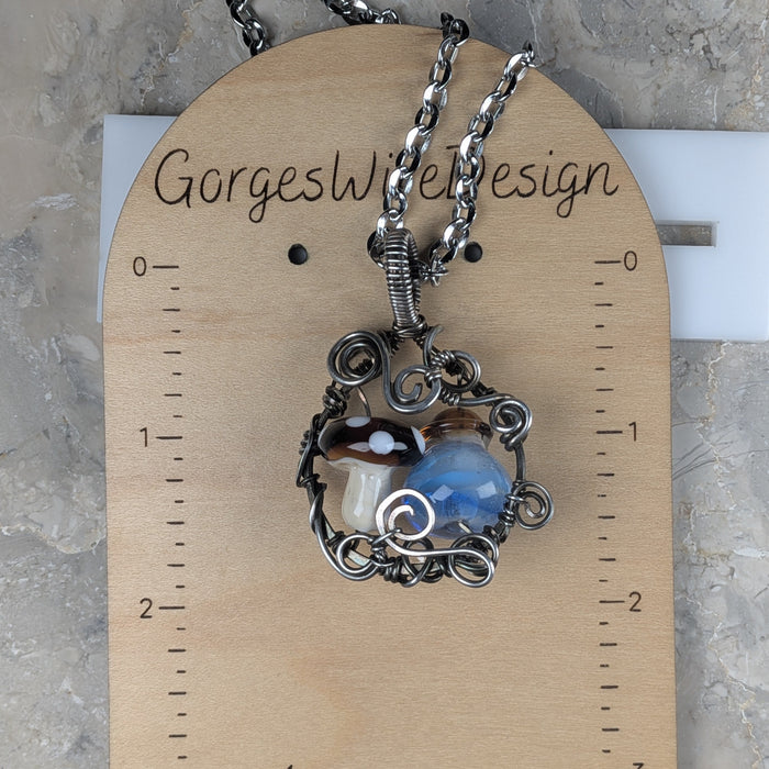 Lampwork Mana Potion & Mushroom Pendant in Gunmetal