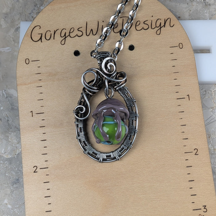 Green & Purple Lampwork Jellyfish in Woven Gunmetal