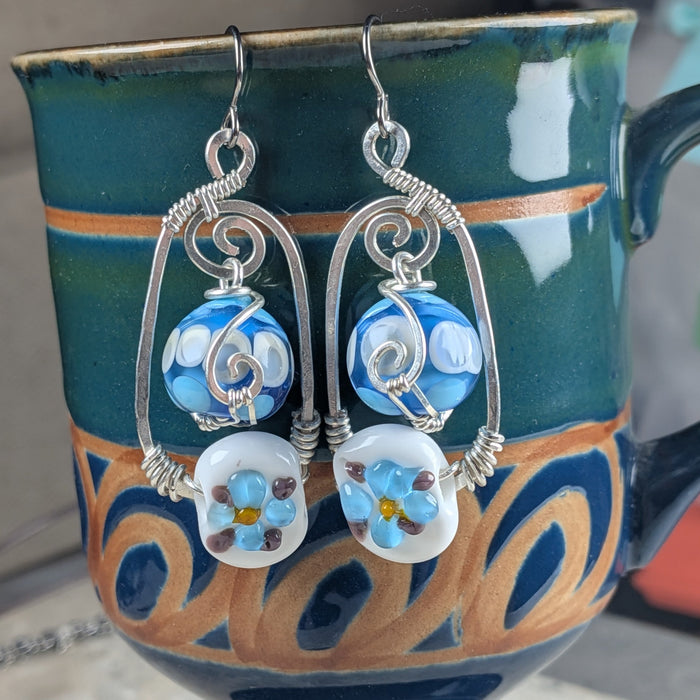 Lampwork Glass - Blue Flower Earrings
