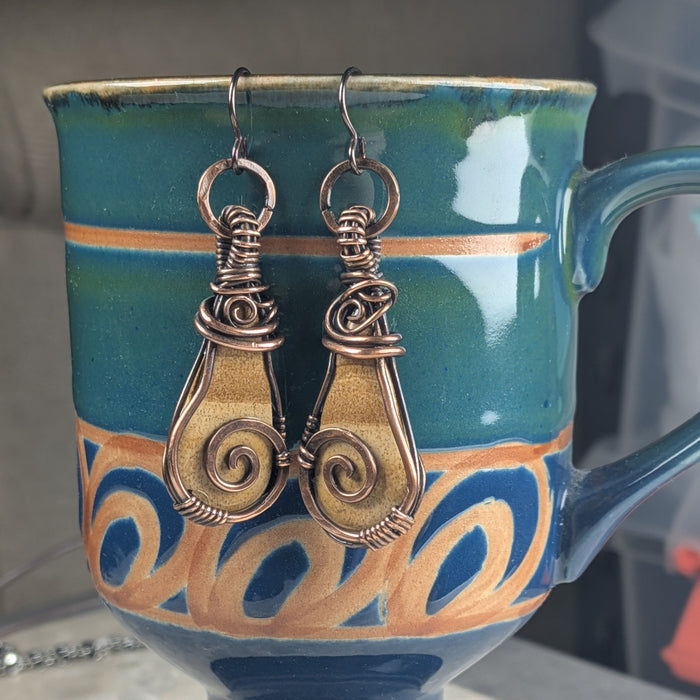 Handmade Copper Wire Wrapped Jasper Earrings
