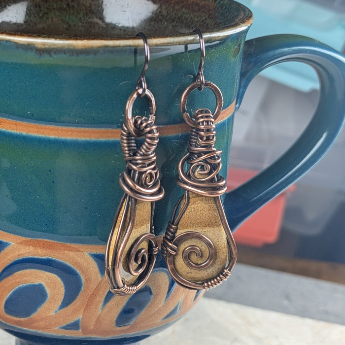 Handmade Copper Wire Wrapped Jasper Earrings