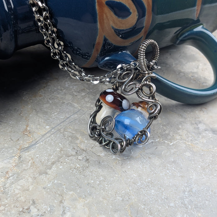 Lampwork Mana Potion & Mushroom Pendant in Gunmetal