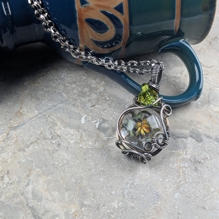 Succulent Lampwork Pendant in Gunmetal