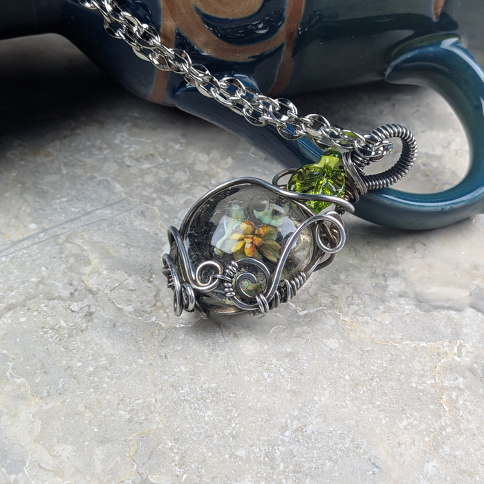 Succulent Lampwork Pendant in Gunmetal