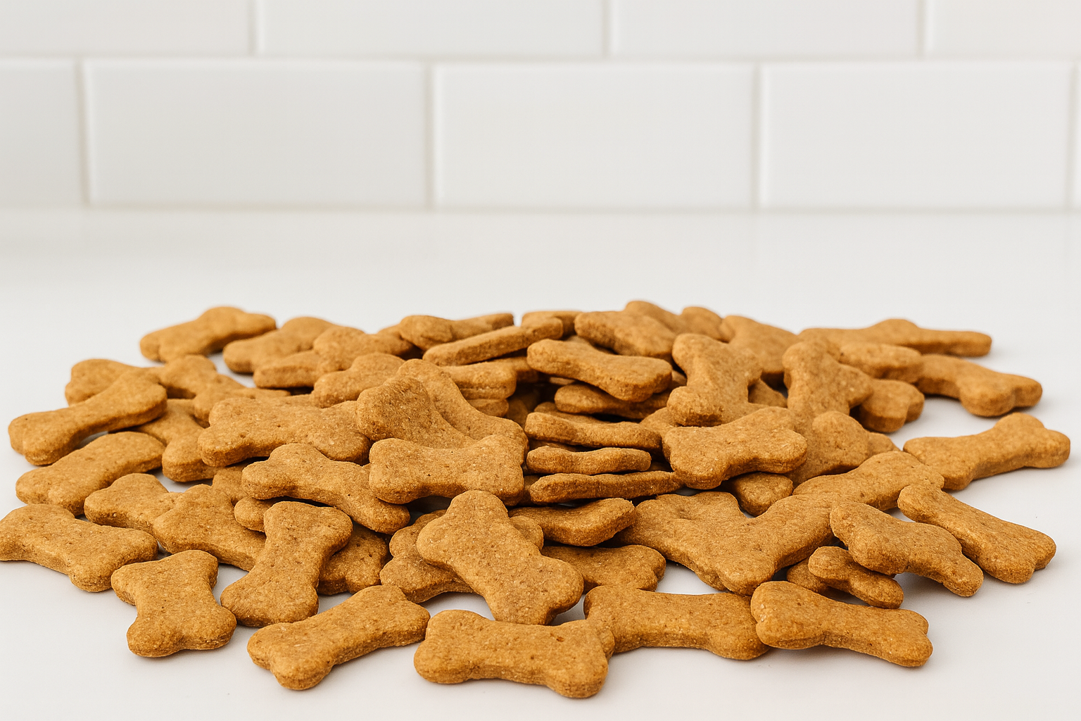 Peanut Butter Bones (Low-Fat). Handmade organic dog treats from The Chosen Spot K9 Kitchen on a white background.