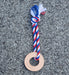 Red White and Blue Cotton Rope Toy with Leather Ring