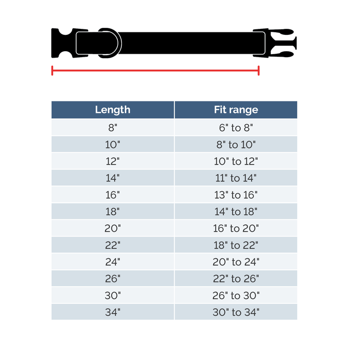 Side Release Buckle Collar size guide