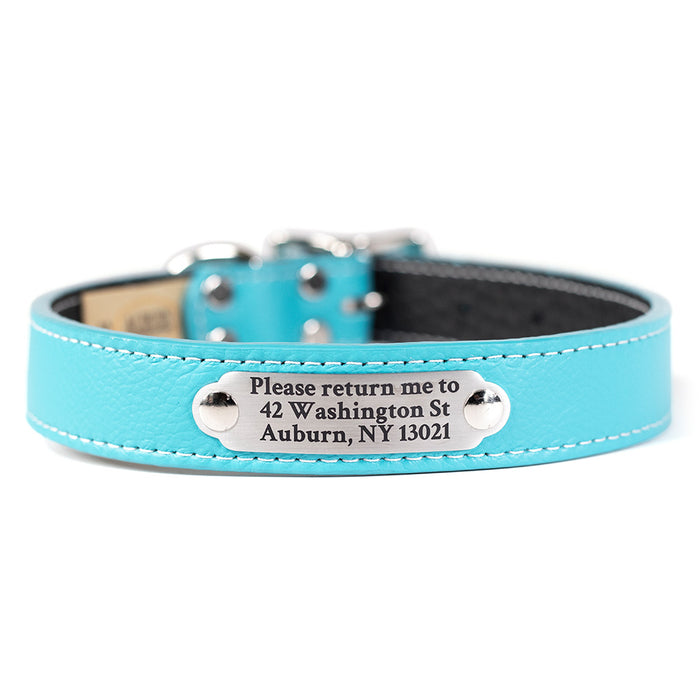 Tuscan Collar in turquoise with custom engraved nameplate