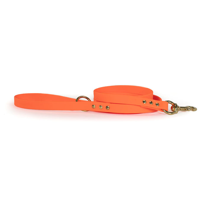 Upland & Downstream orange Biothane leash with brass hardware