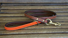 Upland and Downstream leather leash with orange waxed cotton accent and brass hardware