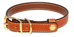 Upland and Downstream tail snap dog collar in tan bridle leather