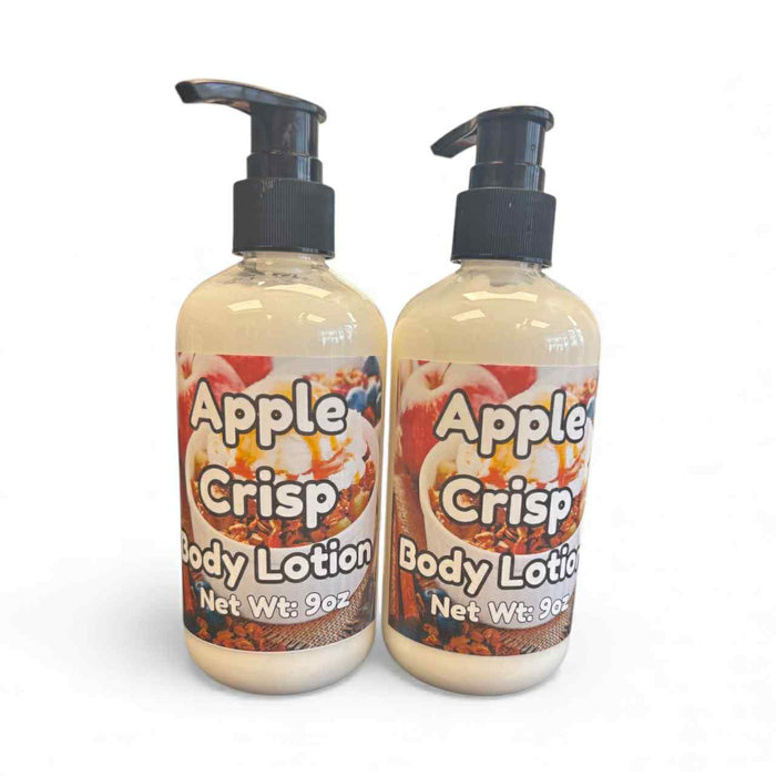 Two bottles of Apple Crisp body lotion on a white background