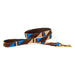 Color Block Brown leash with brown, tan, and blue triangles and stripes with brass hardware