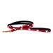 red and white narrow leash with white diamond pattern
