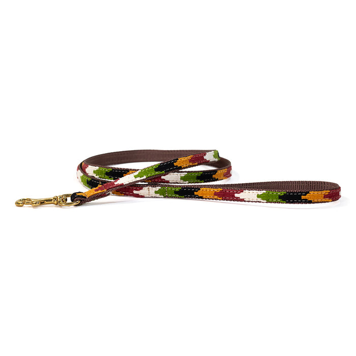 harvest chevron pattern brown green red and off-white narrow leash