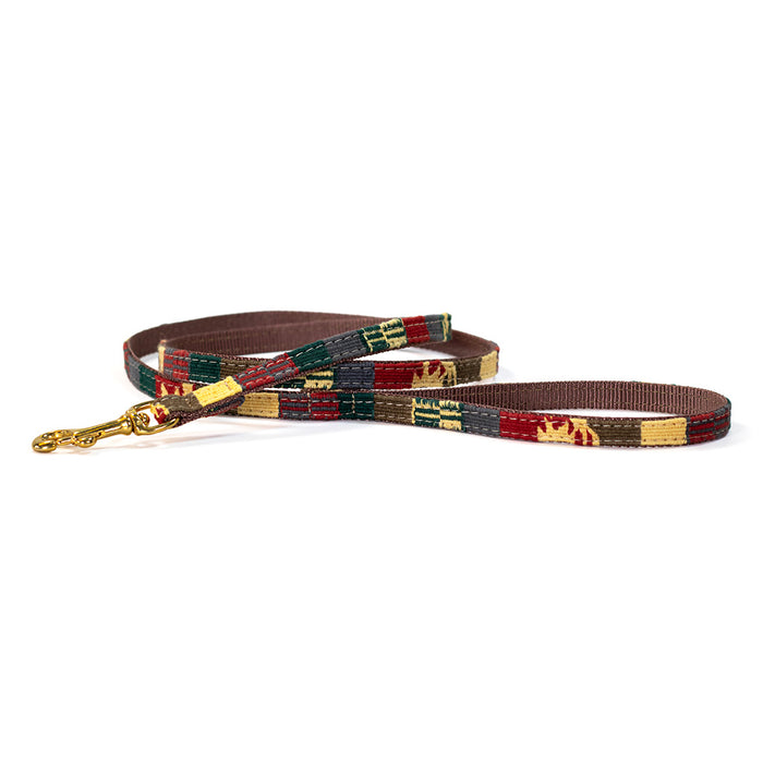 narrow traditional patter leash in browns and earth tones