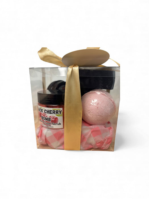 Black Cherry Bomb Gift Basket Set | Luxurious Bath & Body Collection | Sweet Cherry Scent | Handmade Self-Care Gift | Ready to Gift