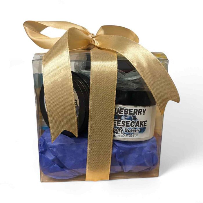 Blueberry Cheesecake Gift Basket | Deluxe Dessert-Inspired Spa Set with Scrub, Butter, Soap, Bath Bomb & More | Perfect Christmas Gift
