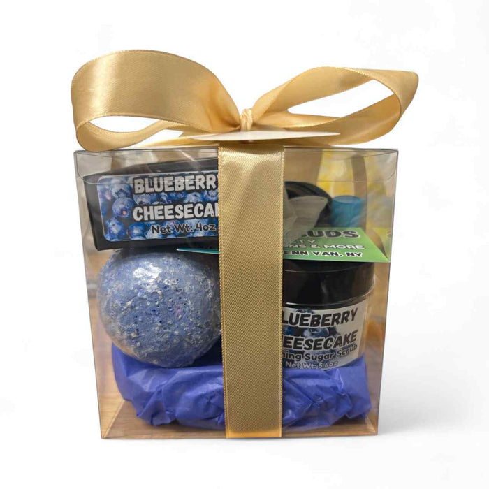 Blueberry Cheesecake Gift Basket | Deluxe Dessert-Inspired Spa Set with Scrub, Butter, Soap, Bath Bomb & More | Perfect Christmas Gift