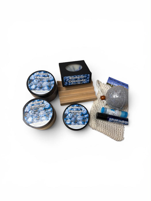 Blueberry Cheesecake Gift Basket | Deluxe Dessert-Inspired Spa Set with Scrub, Butter, Soap, Bath Bomb & More | Perfect Christmas Gift