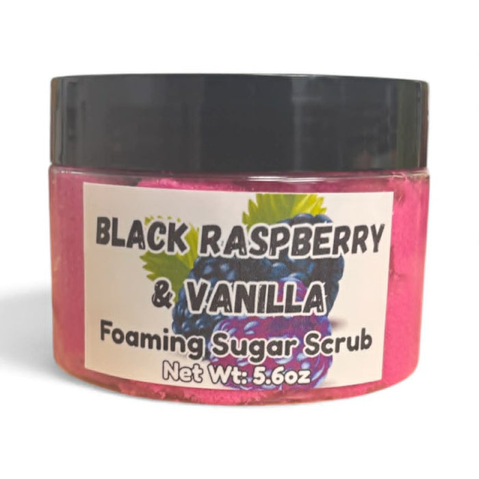 Black Raspberry Vanilla Foaming Sugar Scrub | Exfoliating Body Polish | Sweet Berry & Vanilla Scent | Hydrating Skincare