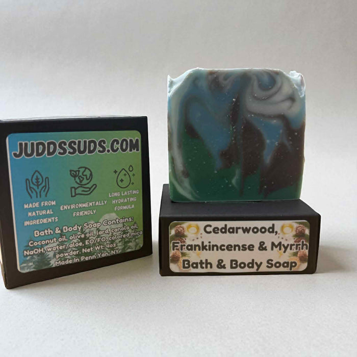 Cedarwood, Frankincense & Myrrh | Handmade Artisan Soap | Outdoor, Woody, Patchouli, Pine & Vanilla Scent | 4oz