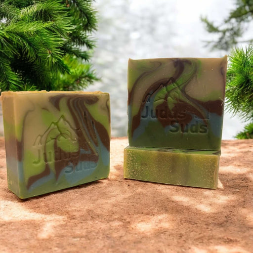 4oz soap bar, colored tan, brown and green. Scented with cedarwood essential oil, and frankincense & myrrh fragrance oil