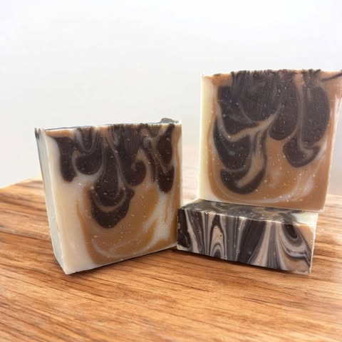4oz soap bar, colored brown, tan and white. Scented with dirt fragrance oils.